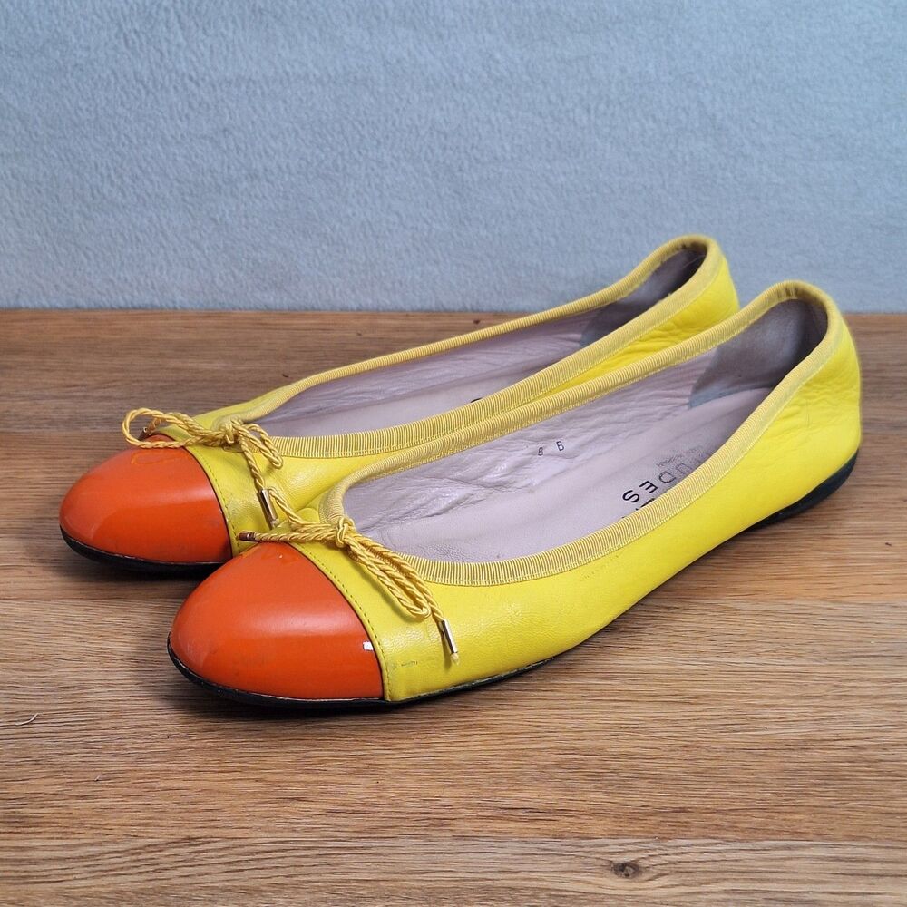 Paul Mayer Attitudes Ballet Flats beige 2 Tone YellowLeather Patent Cap Toe sz 8